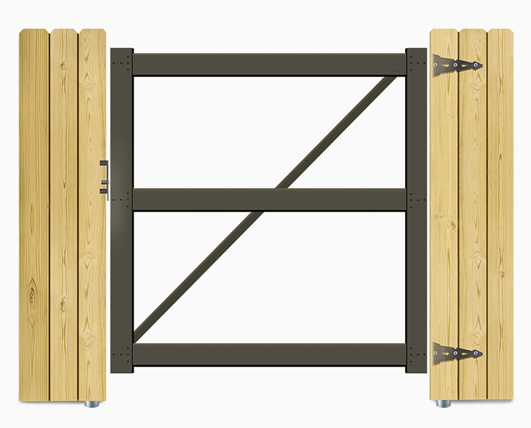 Wood insta gate metal bracing view
